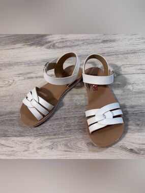 Rachel Shoes White Girls Braided Front Ankle-Strap Sandals